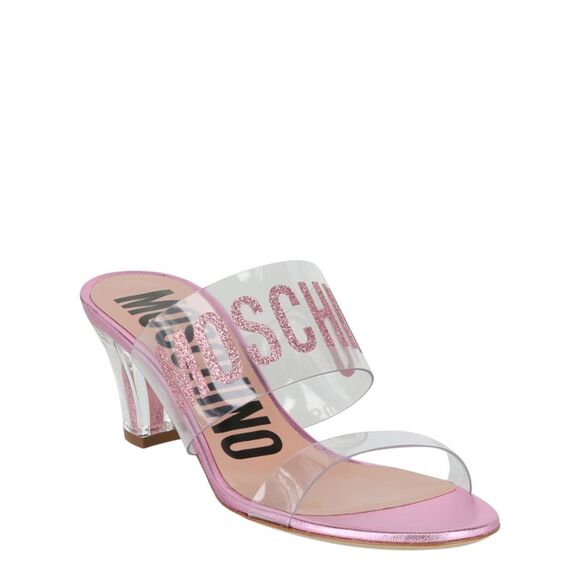 Moschino Glitter Logo Heel Sandals Clear Womens - Picture 2 of 6